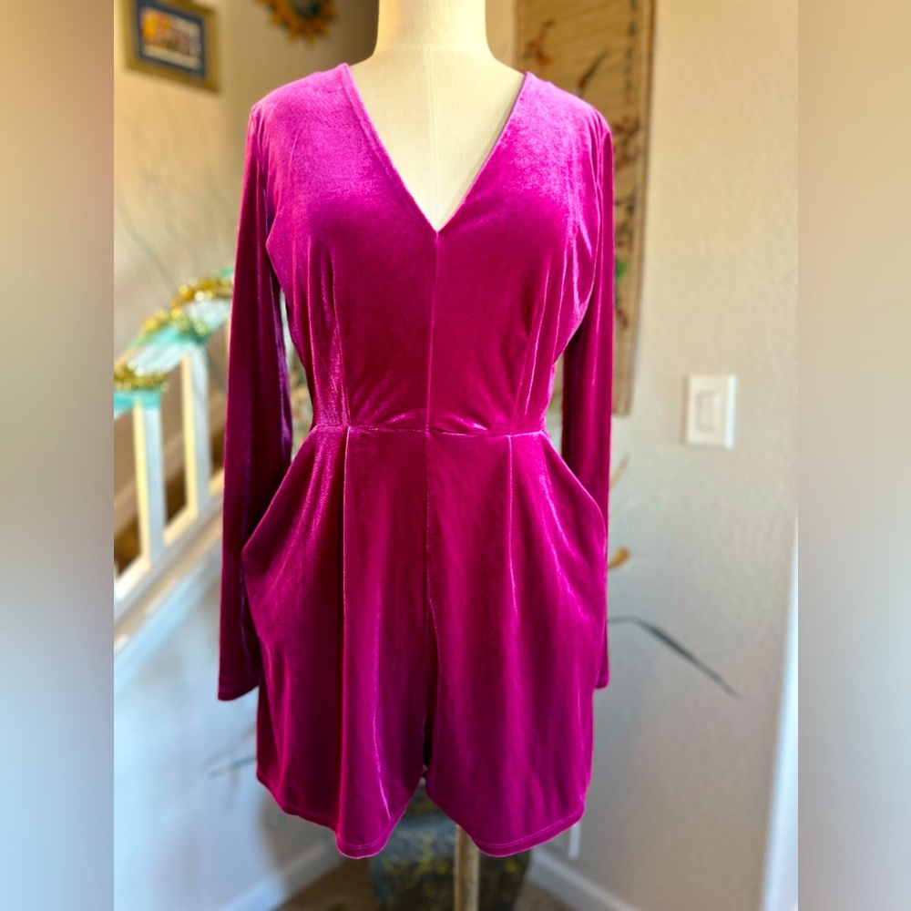 Candies Magenta Pink Velvet Romper